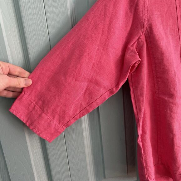 Toofan Womens Linen Pink Button Up Blouse 3/4 Sleeve Small Collared - Picture 9 of 11